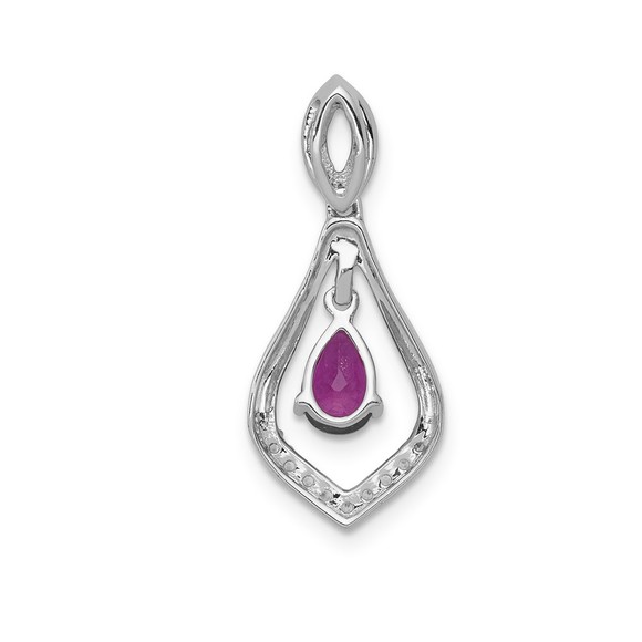 14k White Gold Diamond & Red Ruby Teardrop Dangle Necklace Charm Pendant - Picture 3 of 4